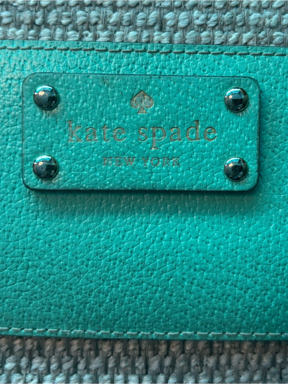 kate spade Light Teal Leather Card Holder with Gold Logo